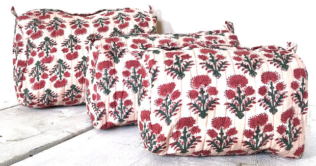 toilettas blockprint soft  in 3 maten - 1 licht roze/rood maat M