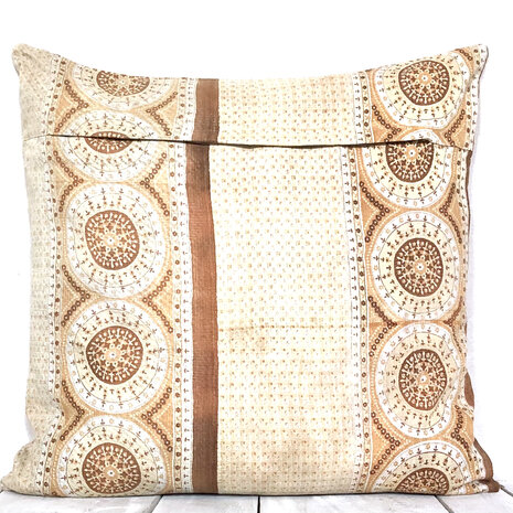  sierkussen kantha 60x60 vintage 3- bruin/crème cirkel