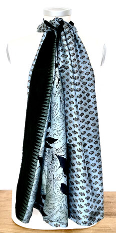 sjaal vintage gerecyclede zijde dubbel 12- staalgrijs/blauw/zwart