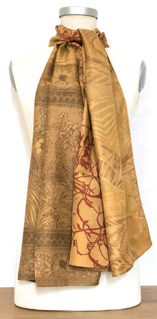 sjaal vintage gerecyclede zijde dubbel 21- brons/taupe/d.rood