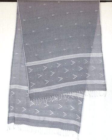sjaal jamdani voile katoen groot- lavendelblauw-paars/wit