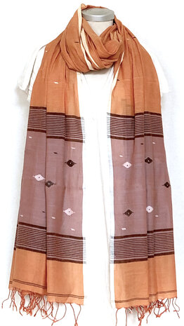 sjaal jamdani voile katoen groot- terracotta-framboosrood