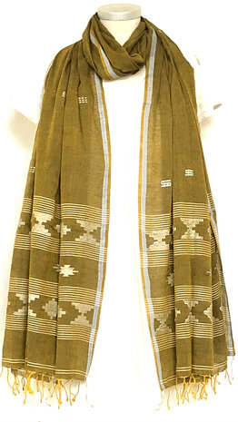 sjaal jamdani voile katoen groot- tabak bruin