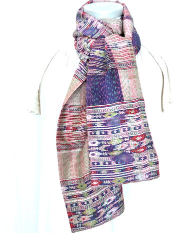 sjaal kantha zijde smal 2- kelim roze/paars