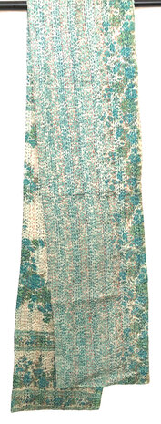 sjaal kantha zijde smal 3- aqua/groen