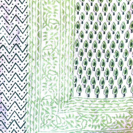 pareo/sarong/sjaal voilekatoen met hand-blockprint 2- licht groen/marine blauw