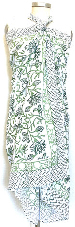 pareo/sarong/sjaal voilekatoen met hand-blockprint 6- groen/donkergroen