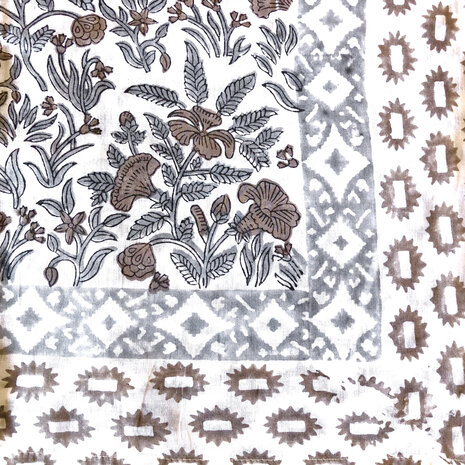 pareo/sarong/sjaal voilekatoen met hand-blockprint 7- grijs/taupe