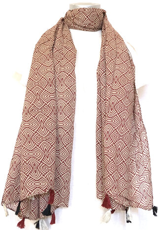 sjaal/pareo/sarong voilekatoen met hand-blockprint ethnic 10-rood graphic