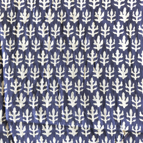 sjaal/pareo/sarong voilekatoen met hand-blockprint ethnic 11- hard blauw