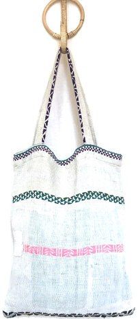 tote bag/tasje kantha quilt pastel 3- ingeweven streep