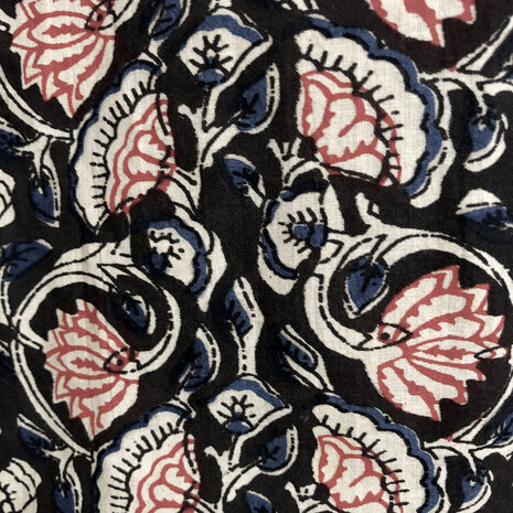 kimono/kamerjas hand blockprint 4- zwart/rood/indigo