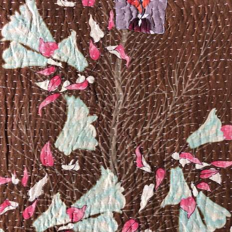  kussen pick-up 8  -vintage quilt met 2 hengsels bruin/blauw roze