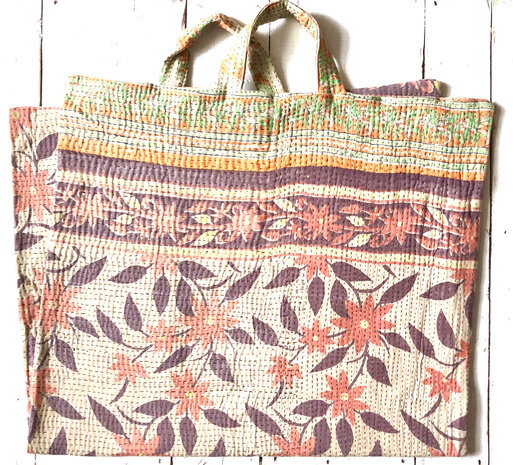  kussen pick-up 15 -vintage quilt met 2 hengsels oud paars/oranje/beige
