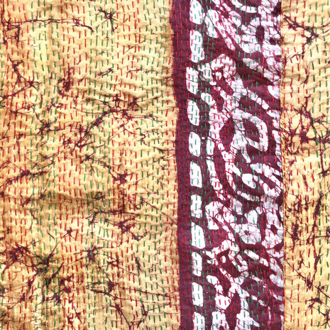 VERKOCHT- jasje kantha kort recycled silk 6- tie-dye geel