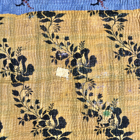  quilt kantha vintage katoen 18- paars/geel met patchwork