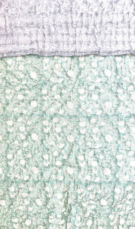 deken quilt kind reversible blockprint 3- vergrijsd lavendel lila/aquagroen