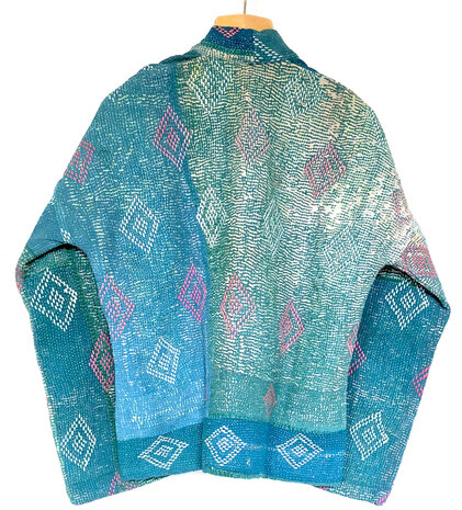 jasje kantha quilt 6- donker turquoise- geborduurd
