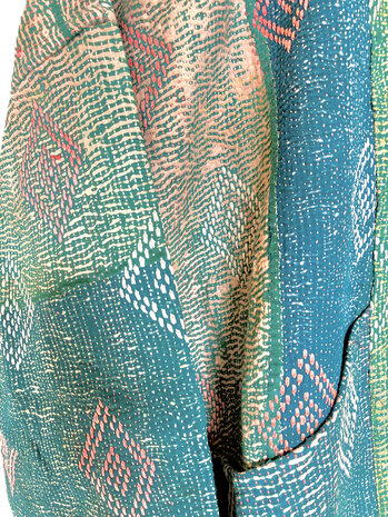 jasje kantha quilt 6- donker turquoise- geborduurd
