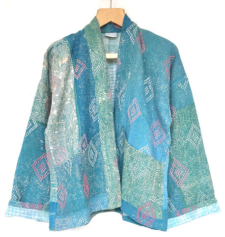 jasje kantha quilt 6- donker turquoise- geborduurd