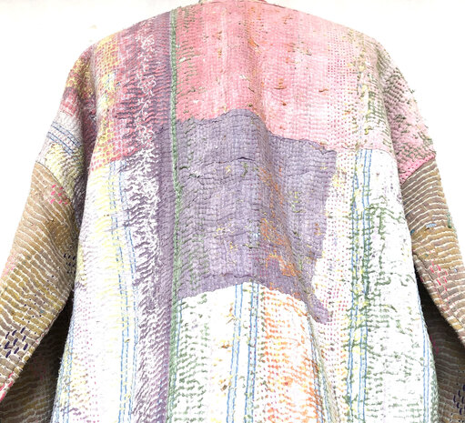 VERKOCHT- jasje kantha quilt 8- paars/patchwork pastel