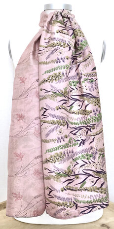sjaal vintage gerecyclede zijde dubbel 29-pastelroze/groen/lavendel