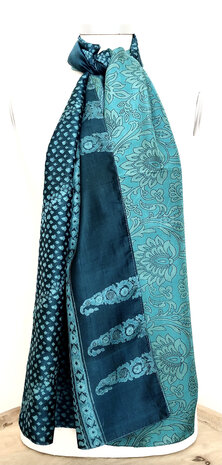 sjaal vintage gerecyclede zijde dubbel 32-turquoise/blauw