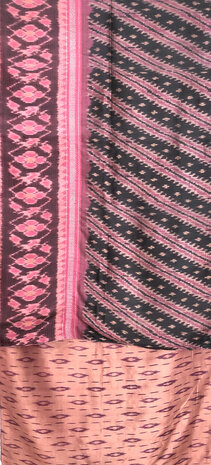 sjaal vintage gerecyclede ikat zijde dubbel 5-paars/roze/koraal/zwart