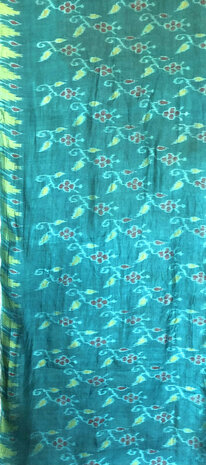 sjaal vintage gerecyclede ikat zijde 2- turquoise/geel