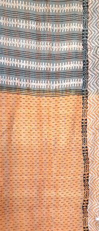 sjaal kantha zijde reversible 1- jeans blauw/steenoranje/roze