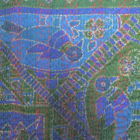 sjaal kantha zijde reversible 4-blauw/paars/goud