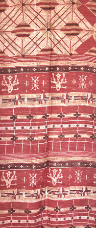 sjaal kantha zijde reversible 5-bruin/roze/rood graphic
