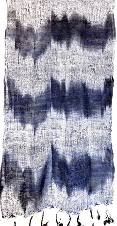 sjaal katoen grof ikat  1-off-white/indigo 