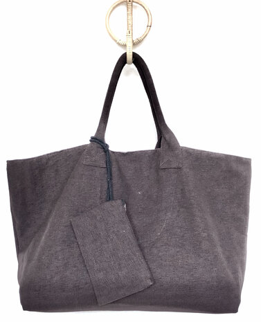 tas / shopper met etui 5- aubergine bruin/paars