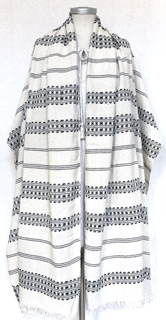 sjaal/omslagdoek etnic  XL katoen grof 1-zwart/off-white