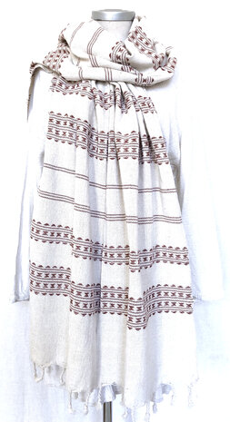 sjaal/omslagdoek etnic  XL katoen grof 2- roestbruin/off-white