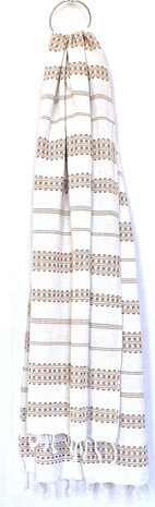 sjaal/omslagdoek etnic  XL katoen grof 3- mosterd/off-white