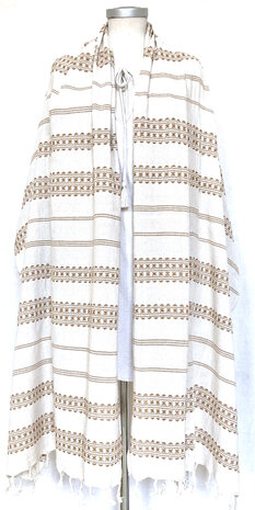 sjaal/omslagdoek etnic  XL katoen grof 3- mosterd/off-white