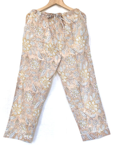 pyjamaset blockprint katoen 3- warm beige/pastel