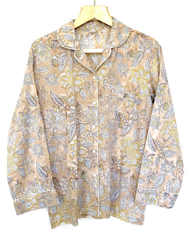 pyjamaset blockprint katoen 3- warm beige/pastel
