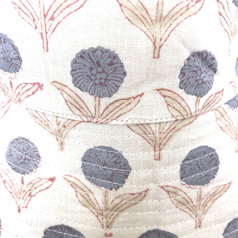 zonnehoedje reversible katoen met hand-blockprint 3- blauw/jungle