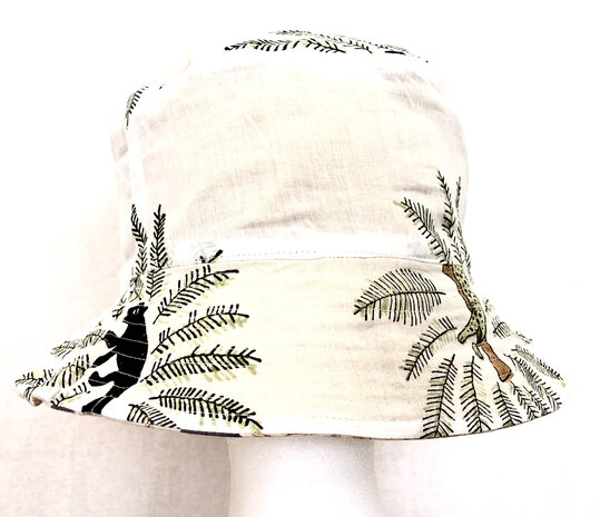 zonnehoedje reversible katoen met hand-blockprint 3- blauw/jungle