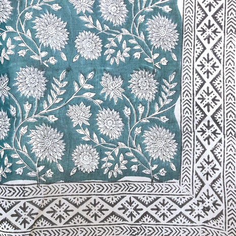  sjaal/pareo/sarong voilekatoen met hand-blockprint ethnic 3- petrol/d.grijs