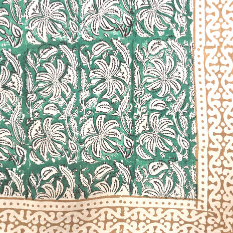  sjaal/pareo/sarong voilekatoen met hand-blockprint ethnic 4-emerald/oker