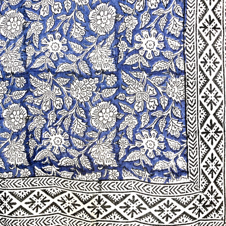  sjaal/pareo/sarong voilekatoen met hand-blockprint ethnic 6- koningsblauw/d.grijs