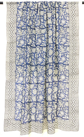  sjaal/pareo/sarong voilekatoen met hand-blockprint ethnic 6- koningsblauw/d.grijs