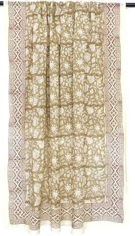  sjaal/pareo/sarong voilekatoen met hand-blockprint ethnic 7-khaki/d.rood