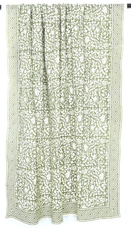  sjaal/pareo/sarong voilekatoen met hand-blockprint ethnic 10- bladgroen