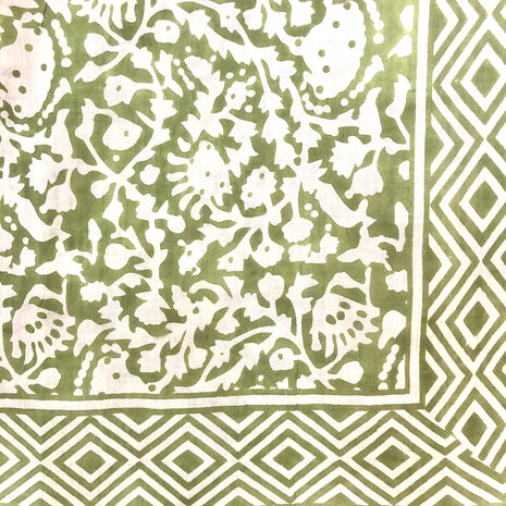  sjaal/pareo/sarong voilekatoen met hand-blockprint ethnic 10- bladgroen