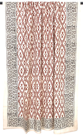  sjaal/pareo/sarong voilekatoen met hand-blockprint ethnic 12-roest/zwart